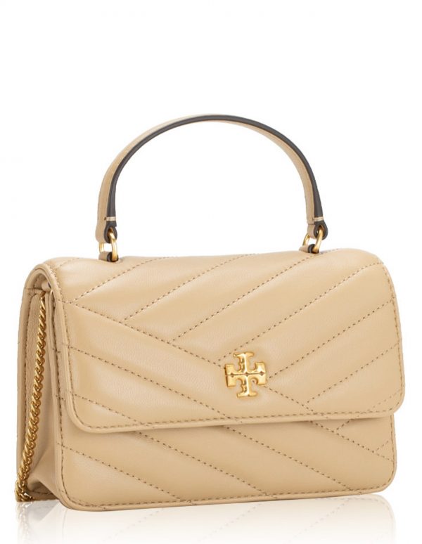 TORY BURCH  |  Kira Chevron Mini Top Handle Chain Wallet (Desert Dune) - Image 3