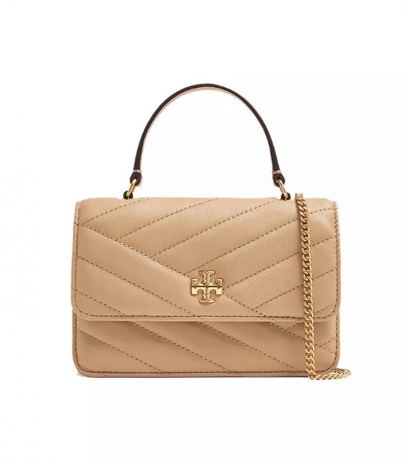 TORY BURCH  |  Kira Chevron Mini Top Handle Chain Wallet (Desert Dune)