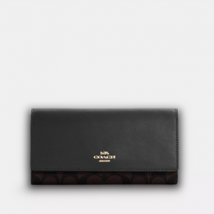 COACH |  Slim Trifold Wallet In_Signature Canvas (GOLD/BROWN/BLACK)