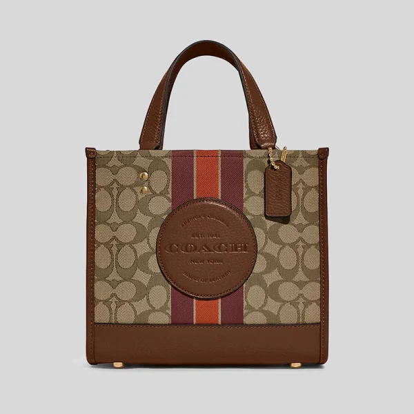 COACH  |  Dempsey Tote 22 In Signature Jacquard With Stripe And Coach Patch (Khaki Multi)
