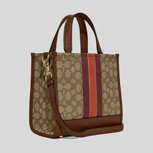 COACH  |  Dempsey Tote 22 In Signature Jacquard With Stripe And Coach Patch (Khaki Multi) - Image 3