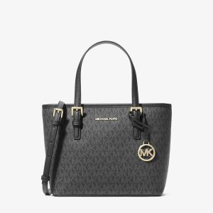 MICHAEL KORS  |  Jet Set Travel Extra-Small Logo Top-Zip Tote Bag (Black)
