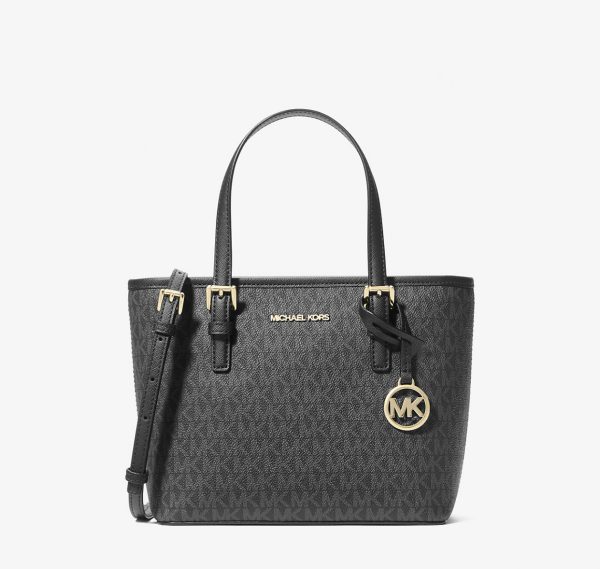 MICHAEL KORS  |  Jet Set Travel Extra-Small Logo Top-Zip Tote Bag (Black)