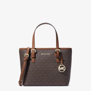 MICHAEL KORS  |  Jet Set Travel Extra-Small Logo Top-Zip Tote Bag (Brown)