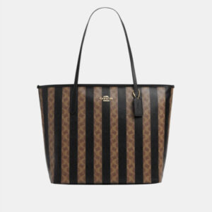 COACH  |  Large City Tote Bag In Signature Canvas With Stripe (Walnut/ Tan)
