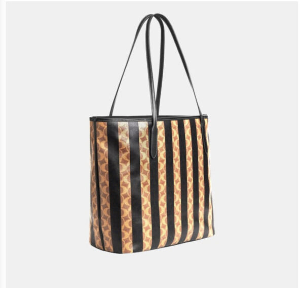 COACH  |  Large City Tote Bag In Signature Canvas With Stripe (Walnut/ Tan) - Image 3