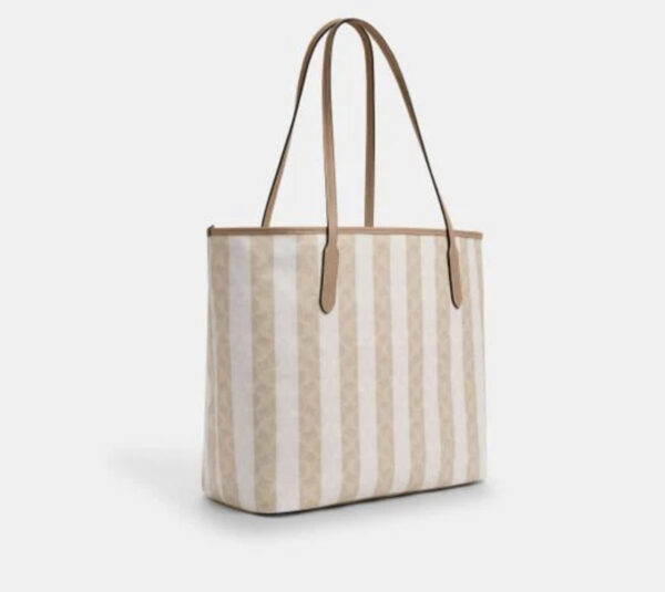 COACH  |  Large City Tote Bag In Signature Canvas With Stripe (Sand / Tan) - Image 3