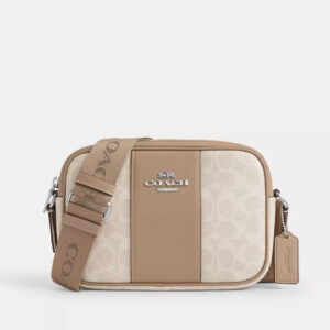 COACH | Jamie Camera Bag In Signature Canvas With Stripe (Sand / Taupe)