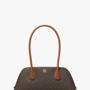 MICHAEL KORS | Petra Medium Signature Logo Shoulder Bag (Brown)