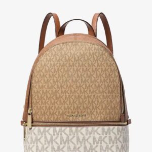 MICHAEL KORS | Rhea Medium Color-Block Signature Logo Backpack (Camel Multi)